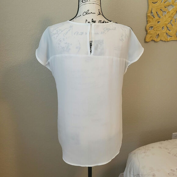 Color Block Shirt - blue, black, white, sheer, cap sleeve, Size 6 - Picture 3 of 4